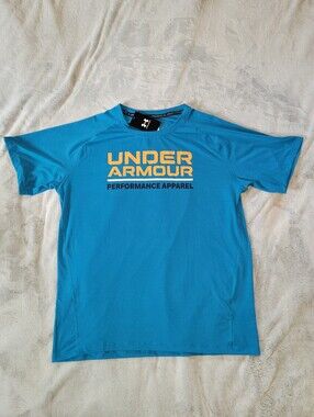 Under Armour Mens Large Heatgear Graphic Print Blue Performance Tshirt
